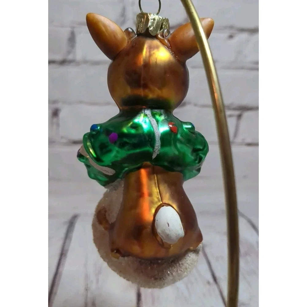 CVS 2010 Santa Reindeer Rudolph Glass Christmas Ornament Hand‎ Crafted